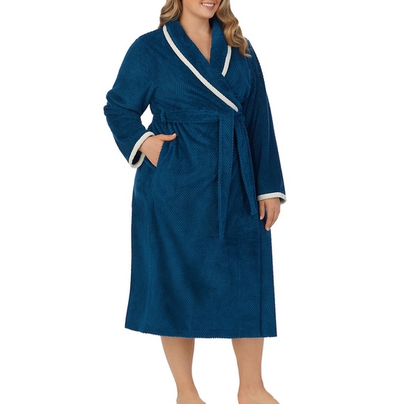 Stan Herman 🆕 Plus Size 1X Dimple Plush Wrap Robe Blue - Picture 3 of 10